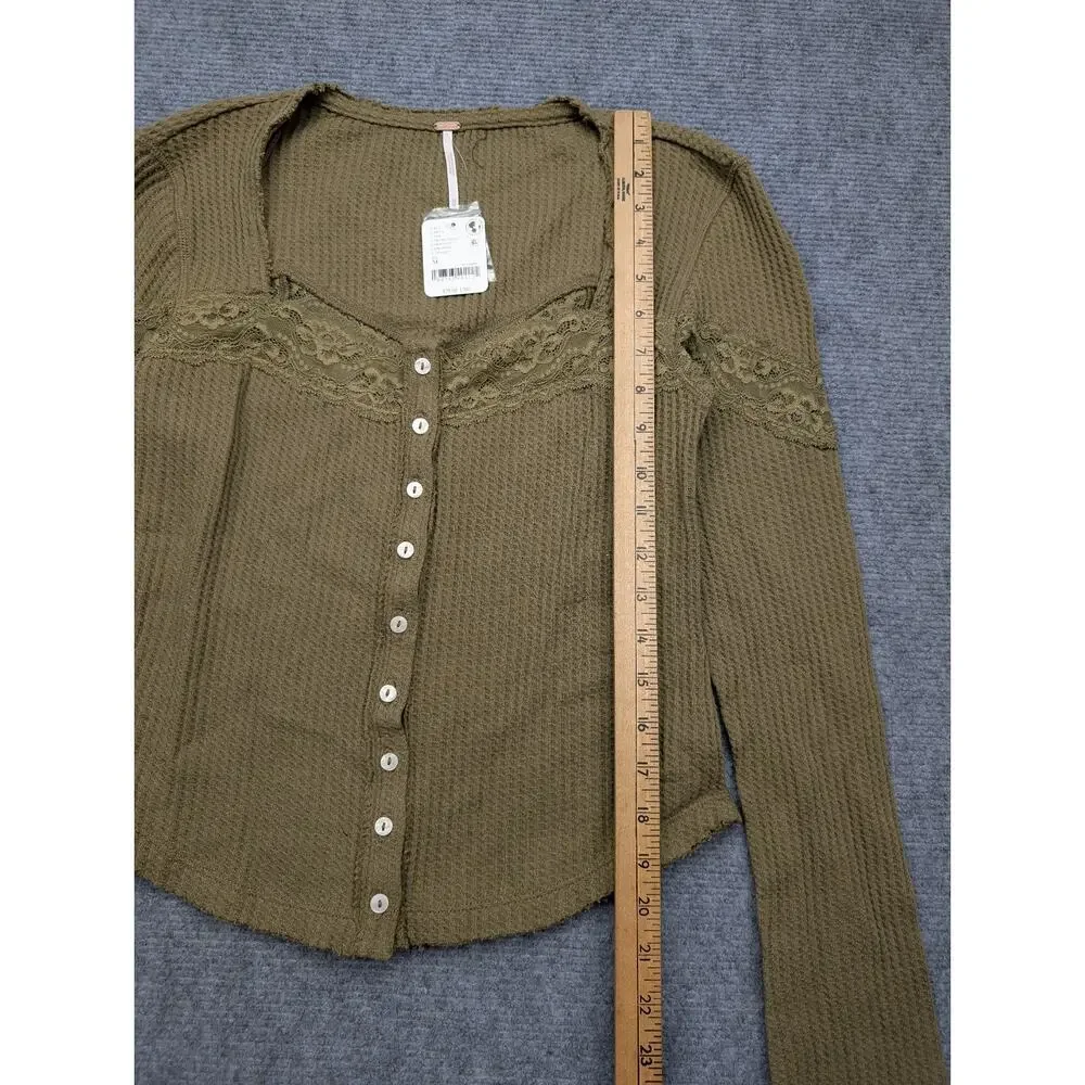 Free People Lets Party Cardi Womens Medium Waffle Thermal Boho Cottage Y2K Top